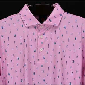 Donald Ross Polo Shirt Hula Girl Cocktail Print Mens L Pink Golf Performance